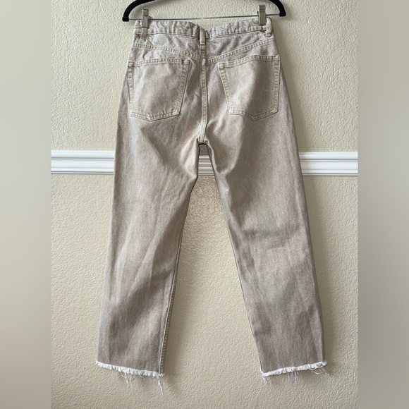 MNG Havana High Rise Straight Leg Raw Hem Cropped Neutral Tan Cream Jeans Size 4 - Picture 7 of 12